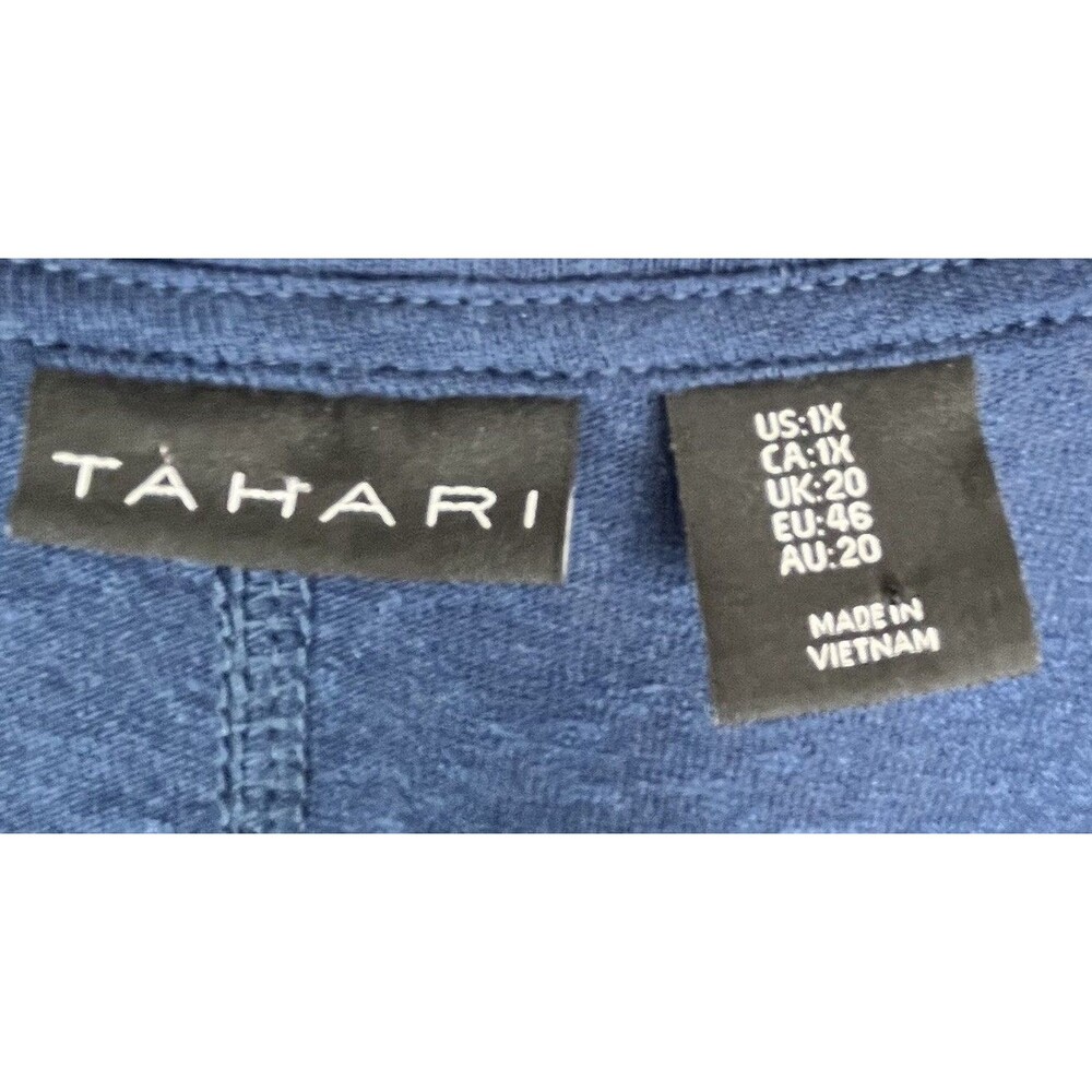 Tahari Womens Plus Size Blue V Neck Top Linen Lyocell Relaxed Fit - Picture 4 of 11